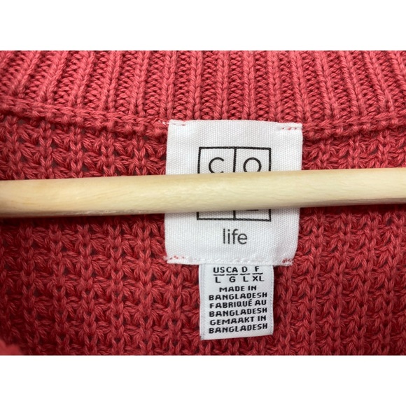 CORE Red Pink Knit 100% Cotton Sweater Pullover Waffle Knit - Picture 3 of 6